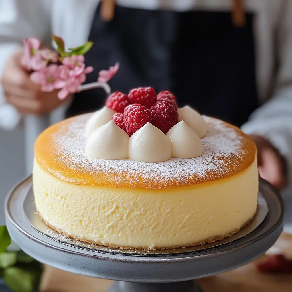 Una porción de pastel de queso con frambuesas encima.