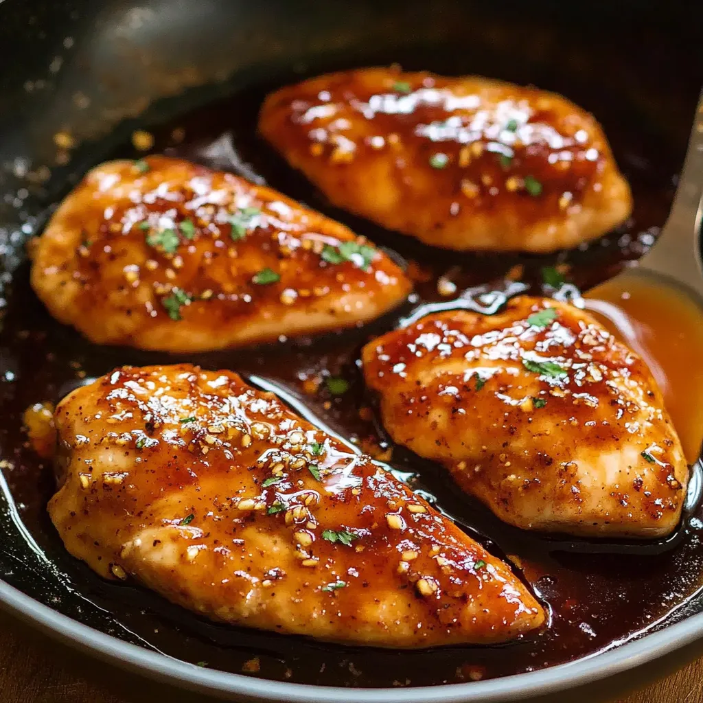 Una sartén con pollo en salsa.