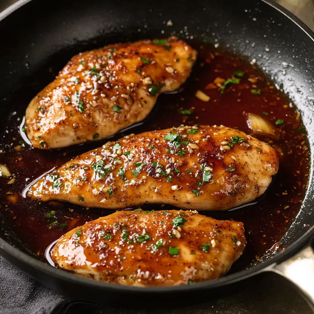 Pollo en sartén con salsa.