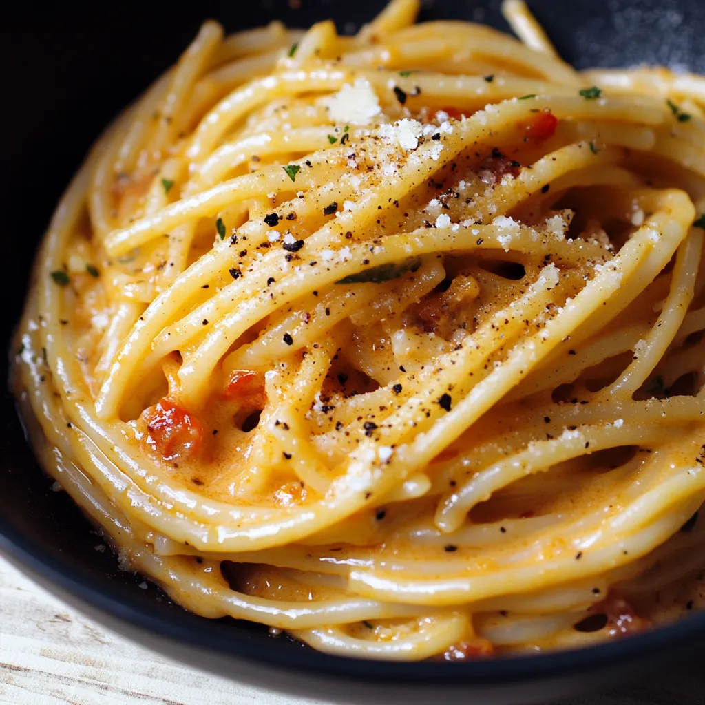 Un plato de espaguetis con salsa de tomate.