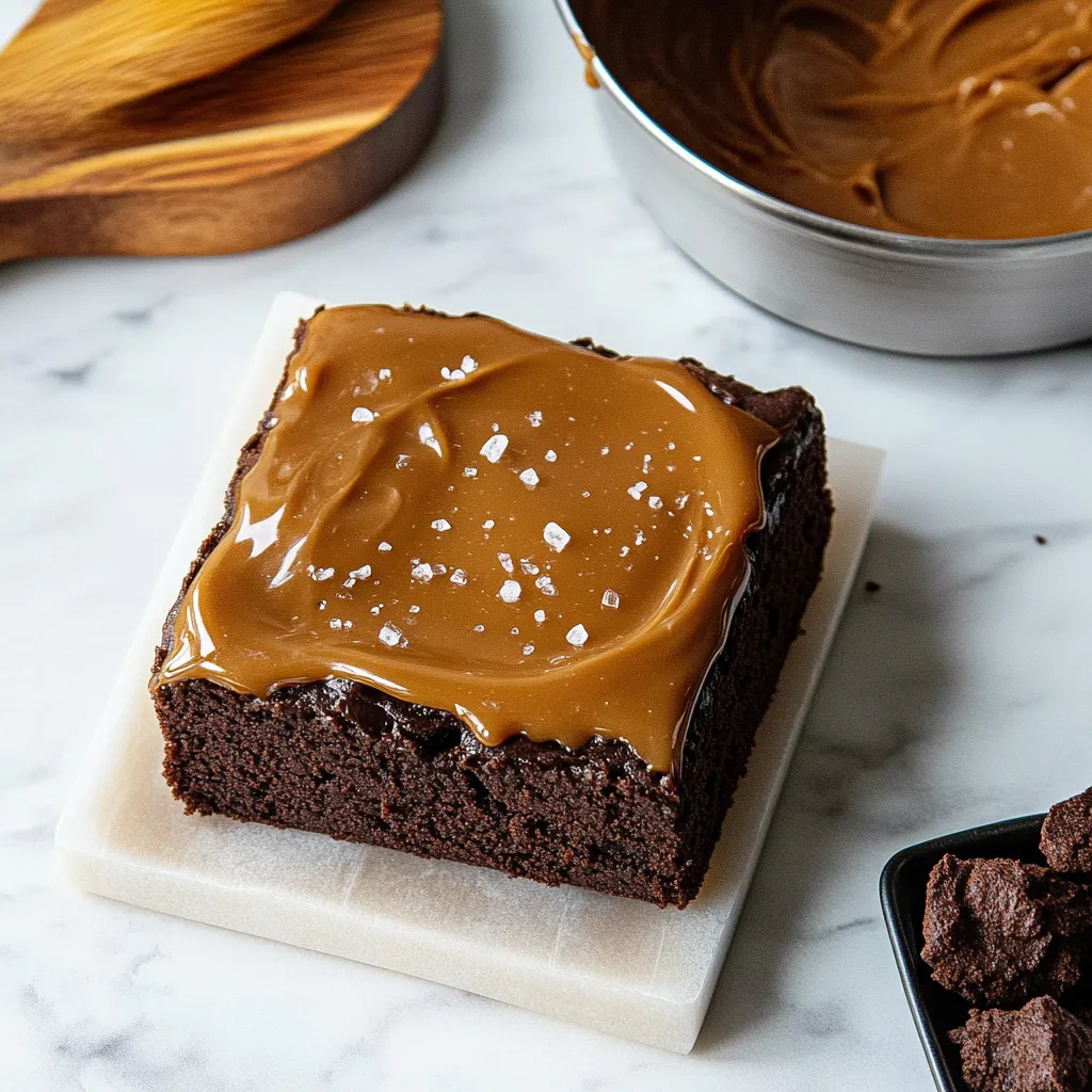 Un brownie de chocolate con caramelo por encima.