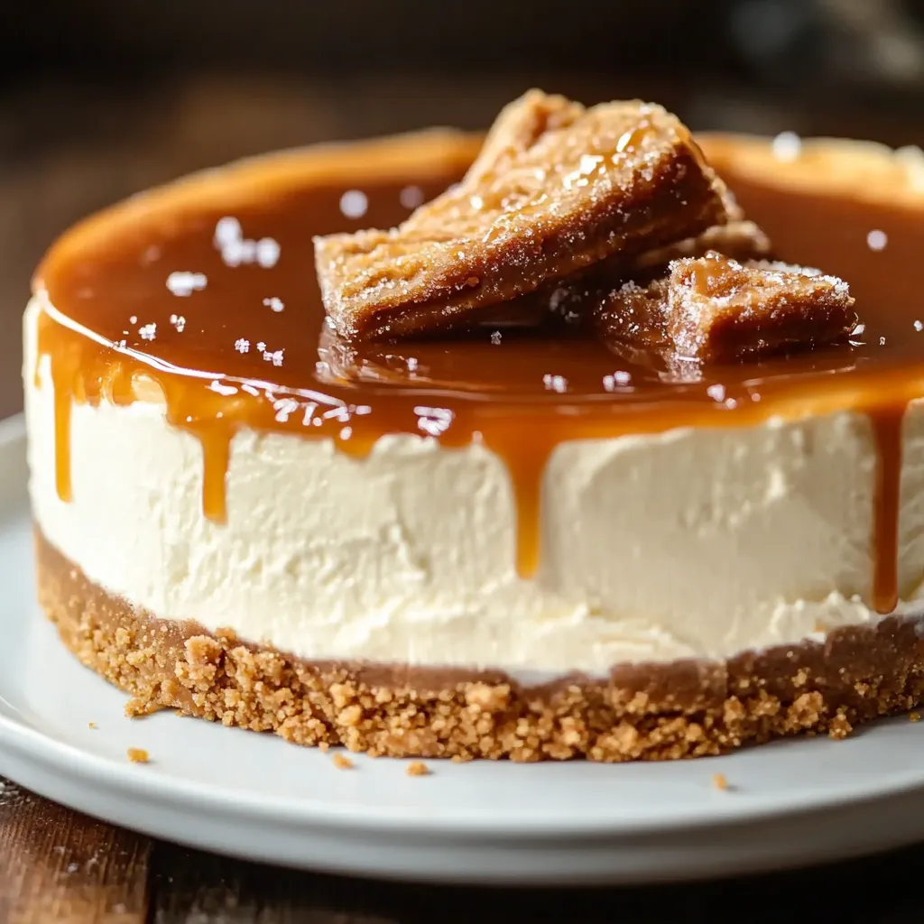 Una porción de tarta de queso con caramelo en un plato.