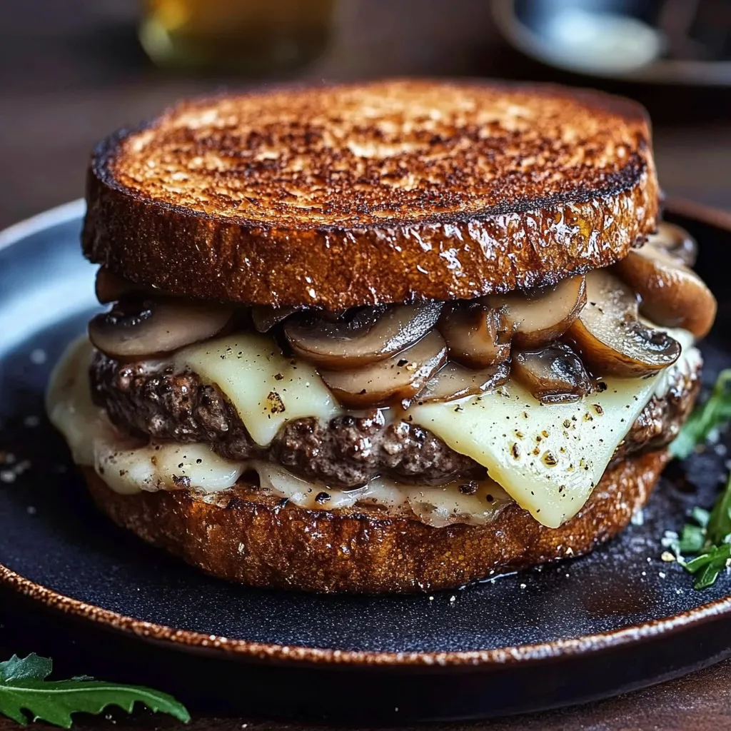 Un sandwich con champiñones y queso.