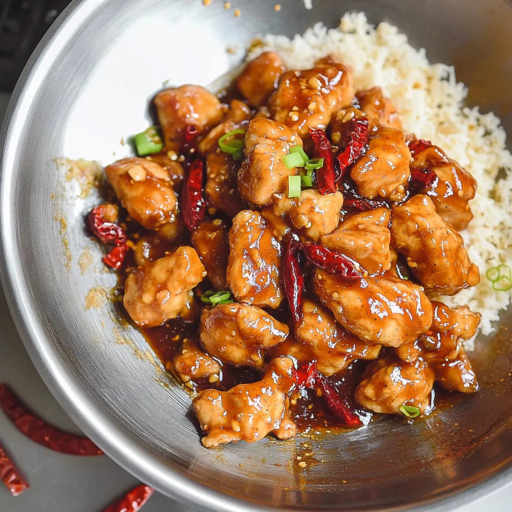 Un plato de pollo y arroz.