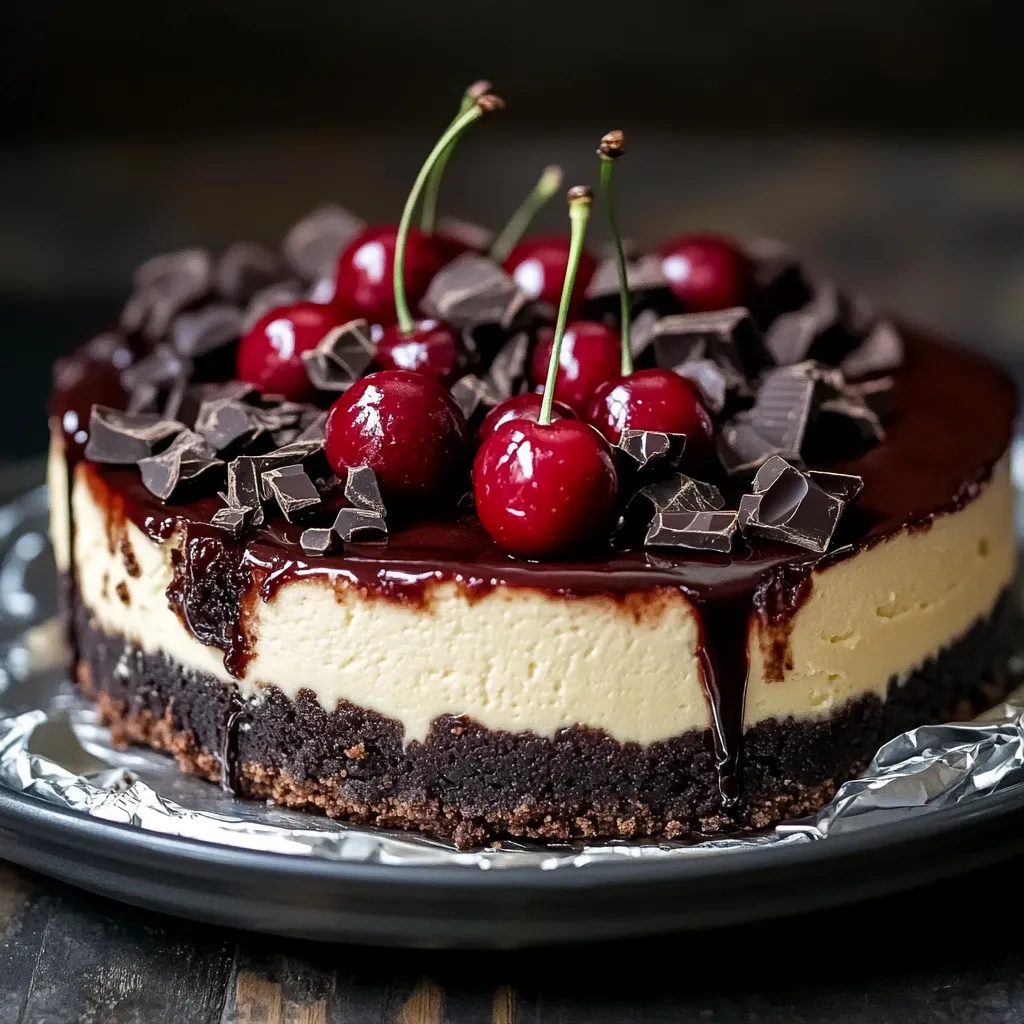 Una porción de pastel de chocolate con cerezas encima.