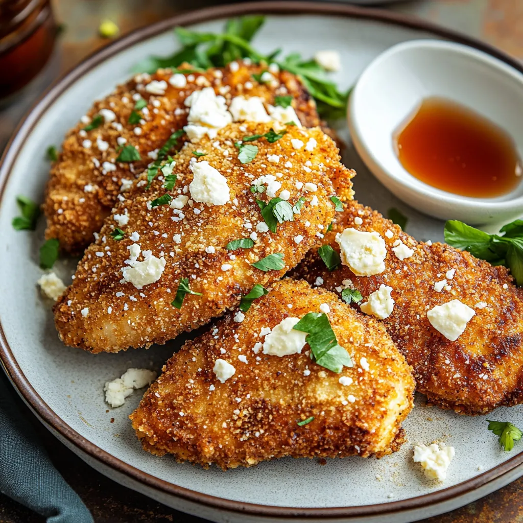 Un plato de pollo con queso y salsa.