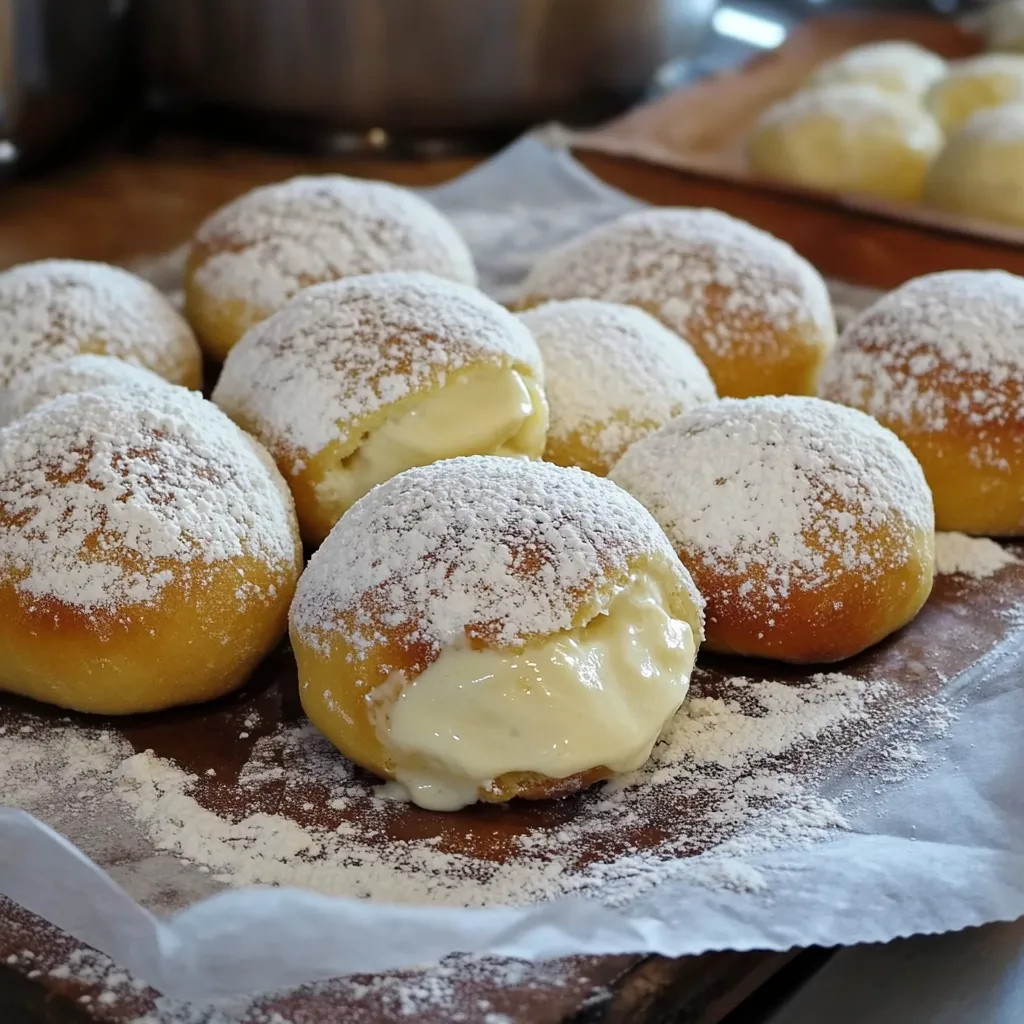 Un plato de buñuelos espolvoreados con azúcar.