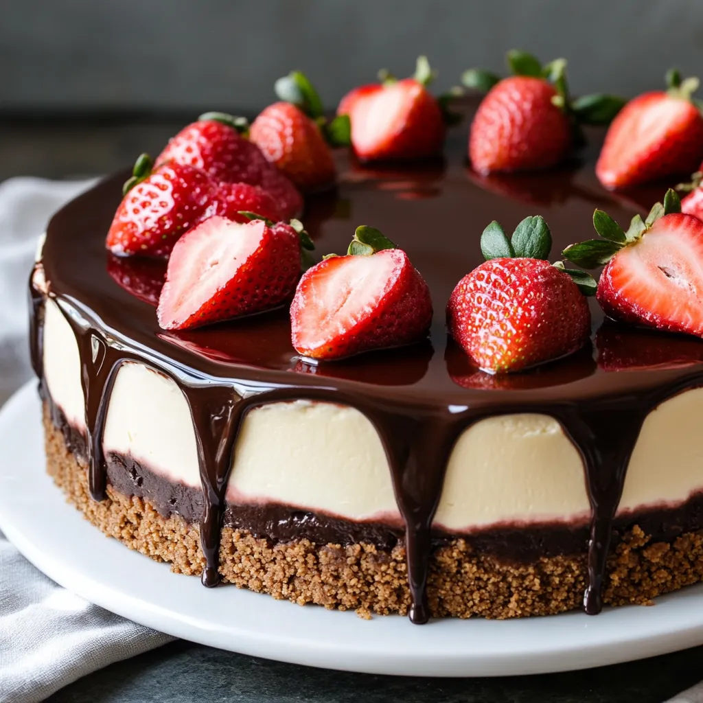 Rebanada de pastel de chocolate con fresas encima.