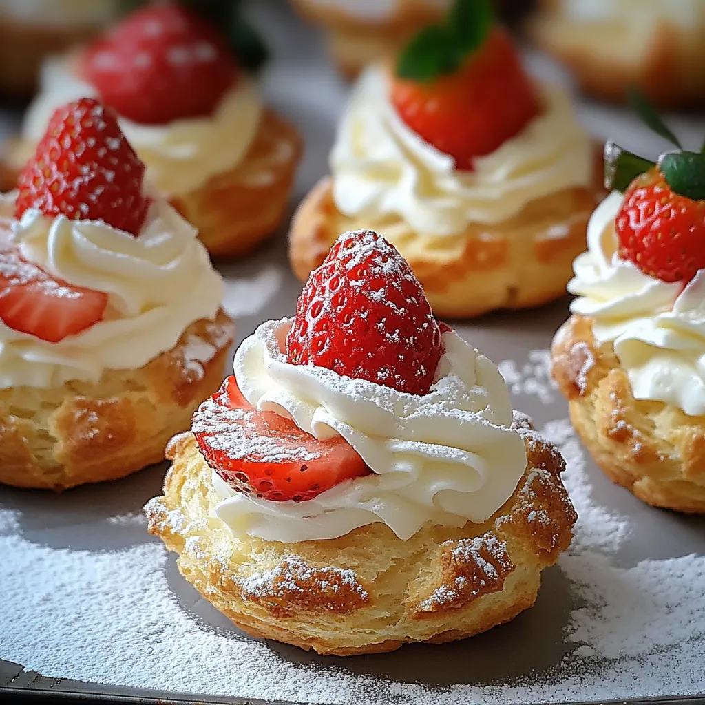 Un plato con dulces rellenos de fresas y crema.