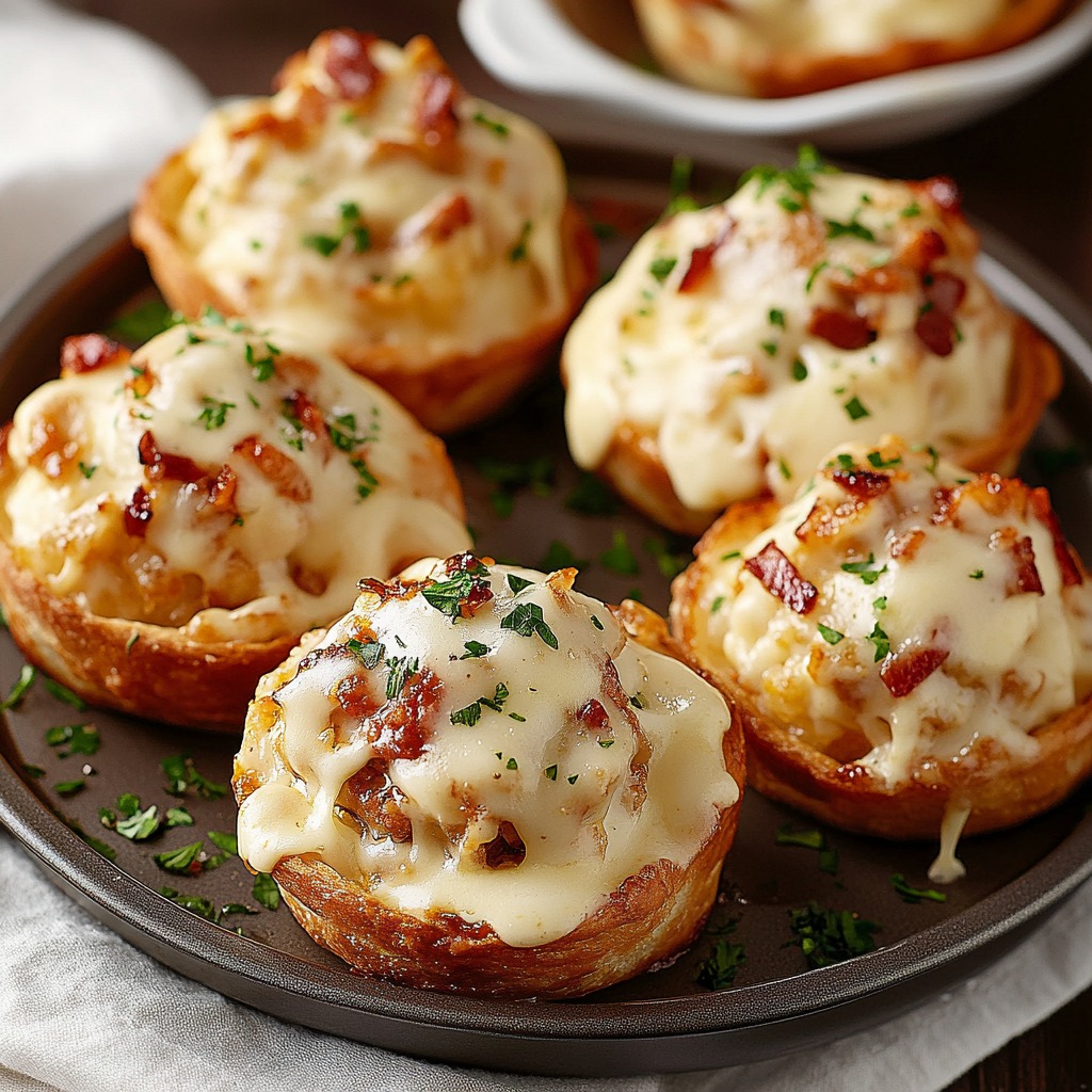 Un plato con bocaditos de tocino y queso.
