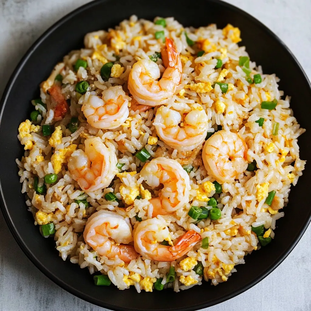 Un bol de arroz con camarones.