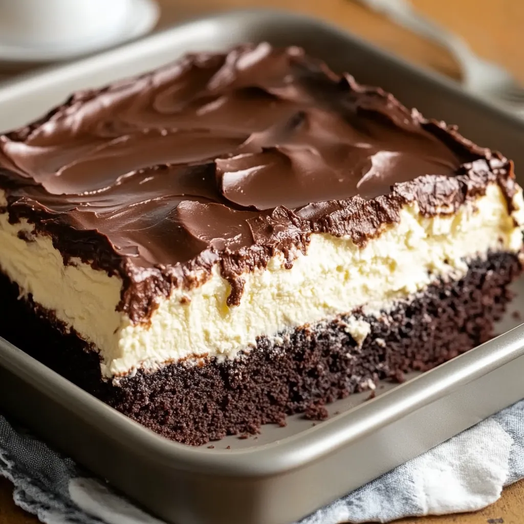 Un trozo de pastel de chocolate con cubierta cremosa de chocolate.