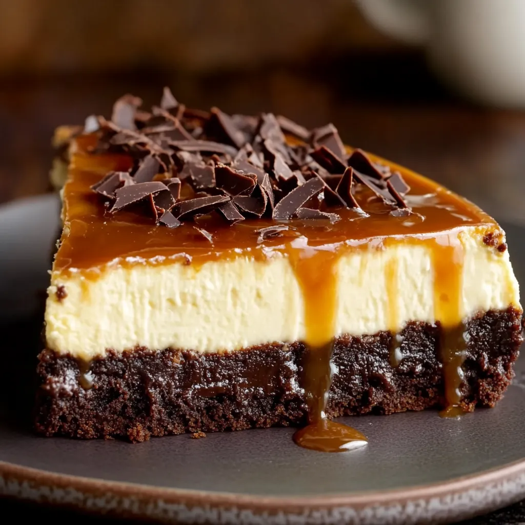 Una porción de tarta de chocolate con chorrito de caramelo.