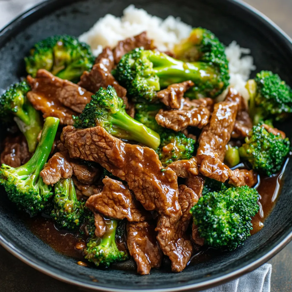 Un plato de carne y brócoli.