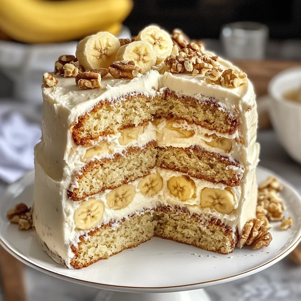 Una porción de pastel con plátanos encima.