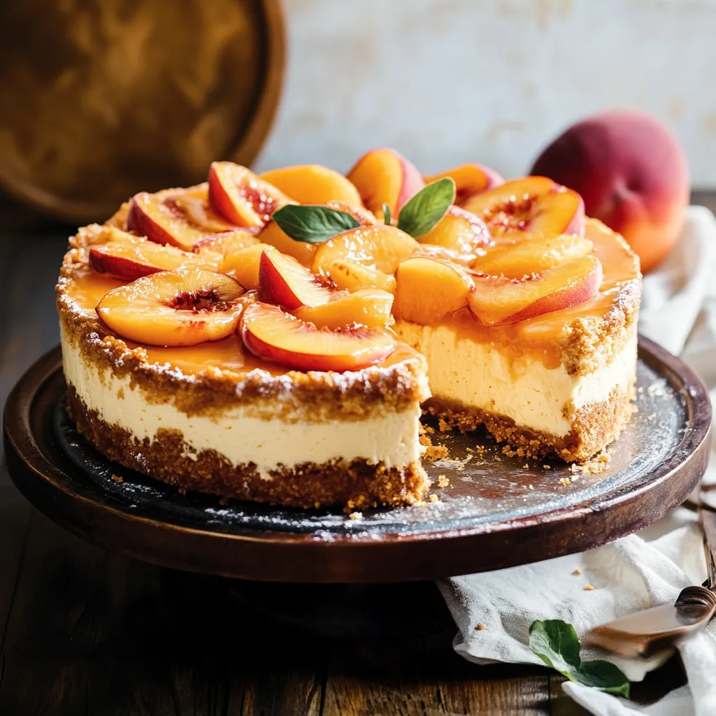 Una porción de tarta de melocotón en un plato.