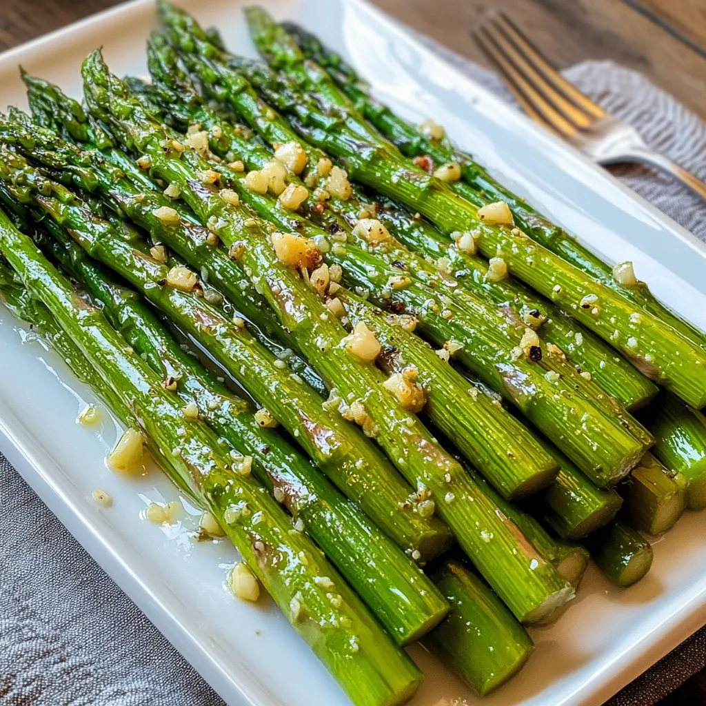 Un plato blanco con espárragos verdes.