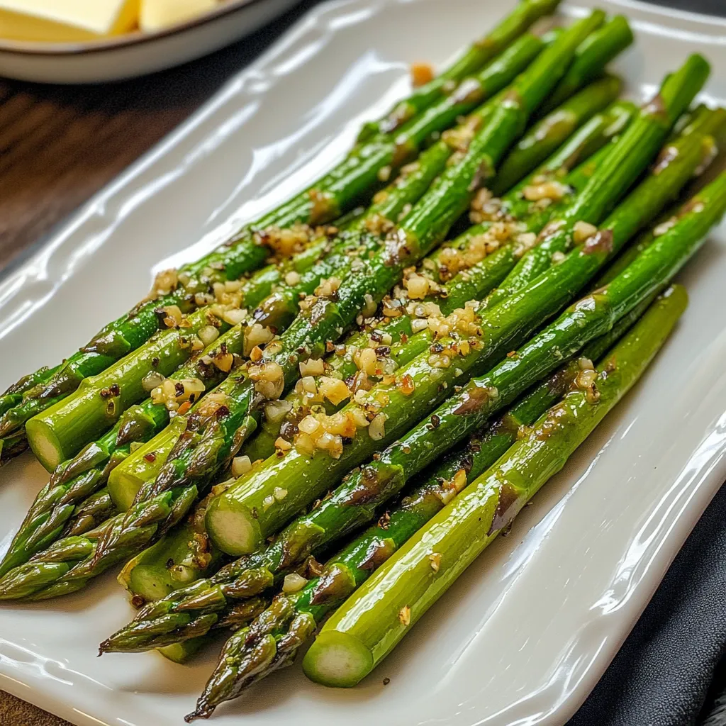 Un plato de espárragos con condimentos.
