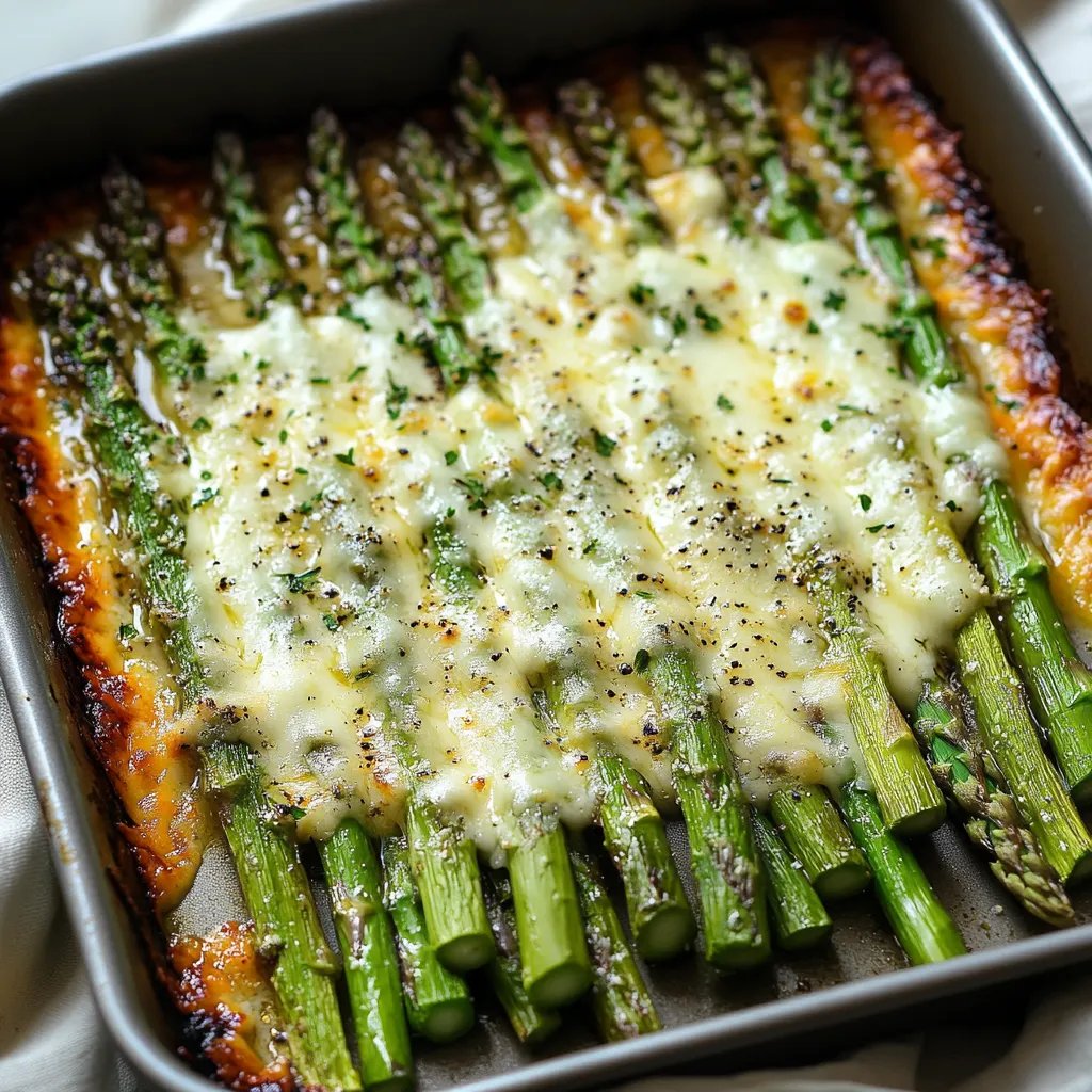 Una bandeja de comida con espárragos y queso.