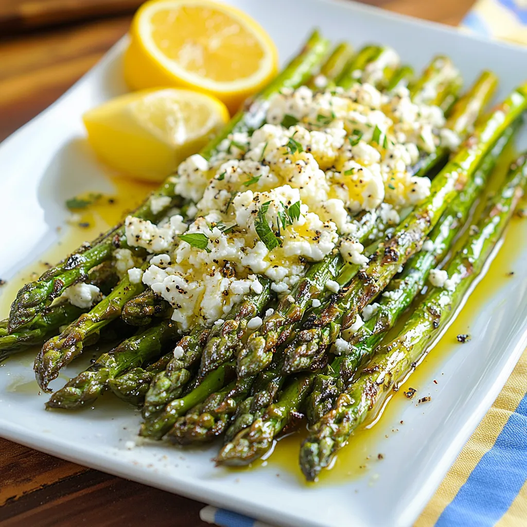 Un plato de espárragos con queso y limón.