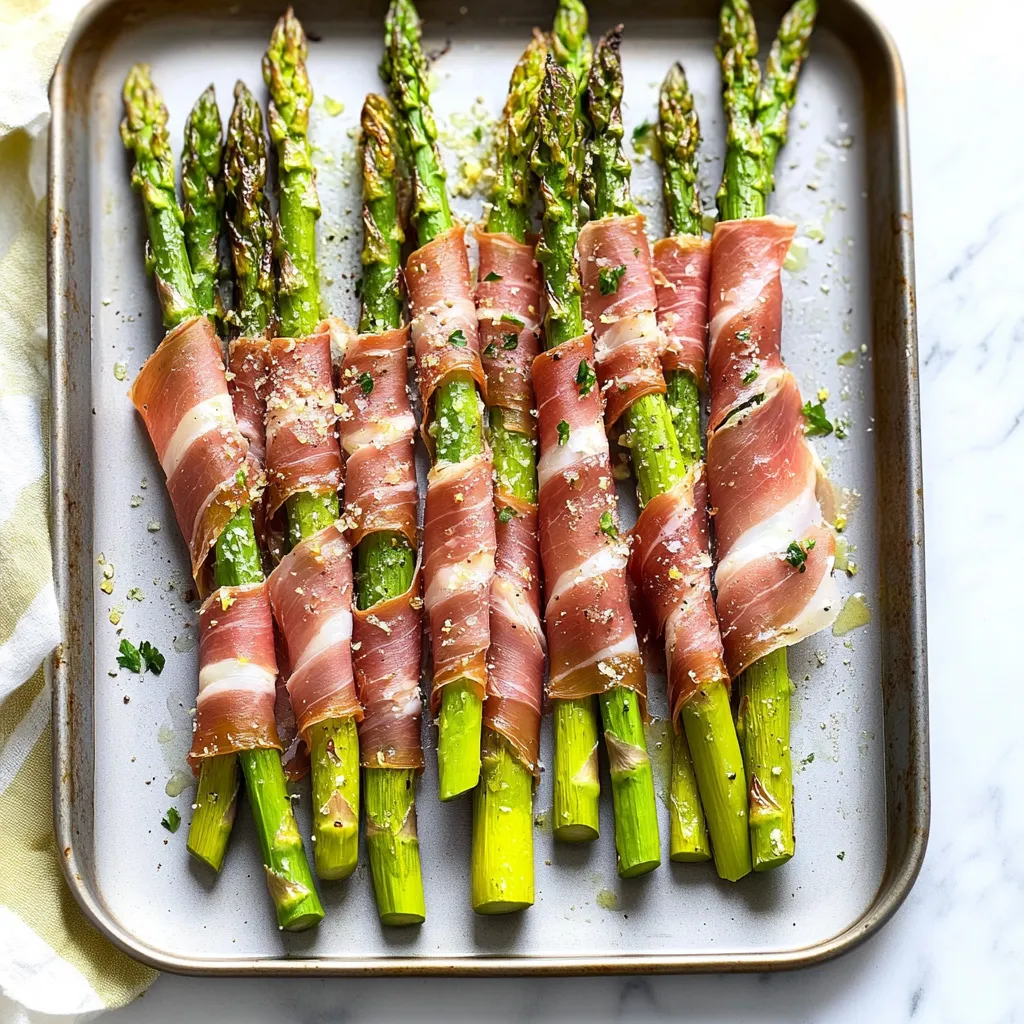 Bandeja de espárragos con jamón cocidos al horno.