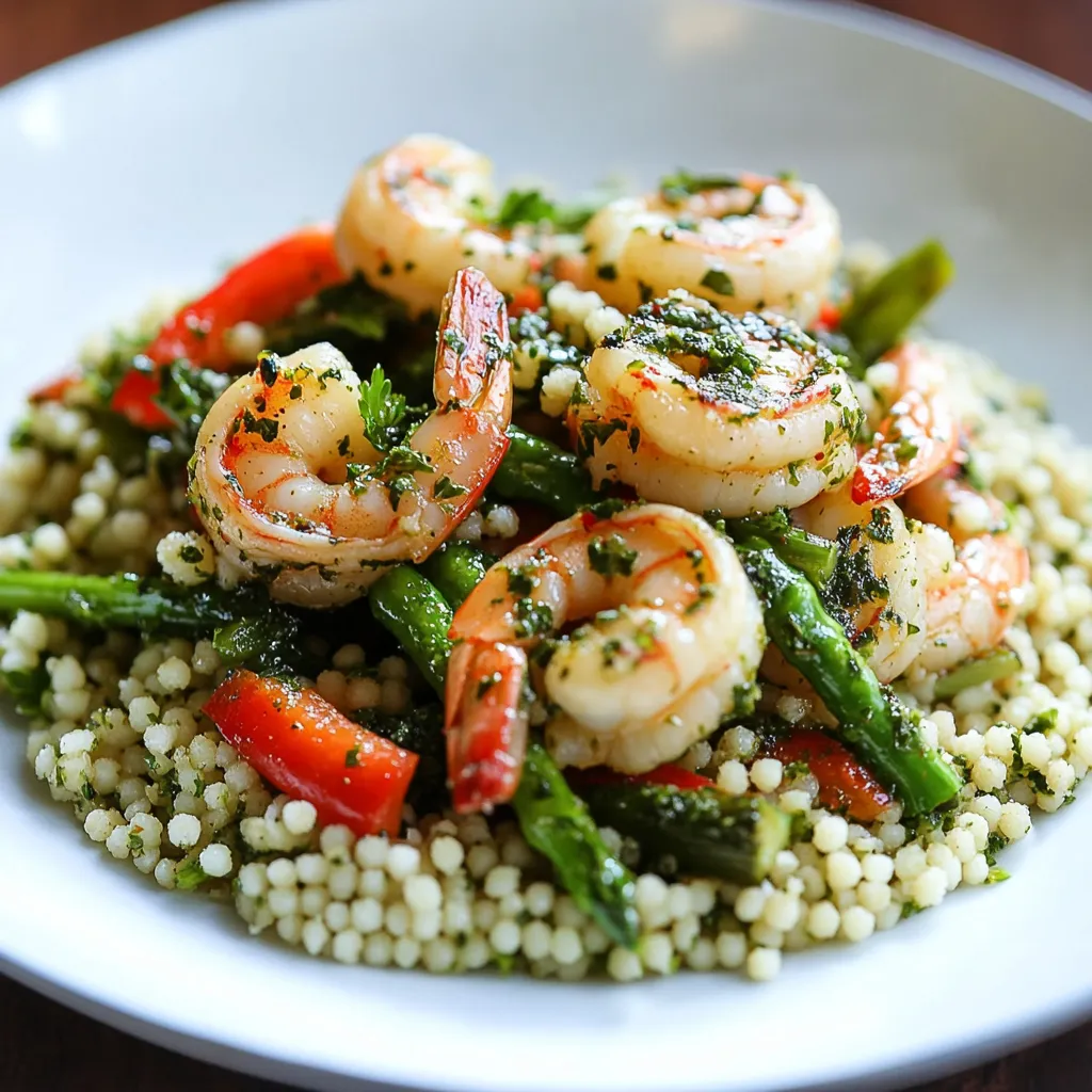 Un plato con gambas y verduras.