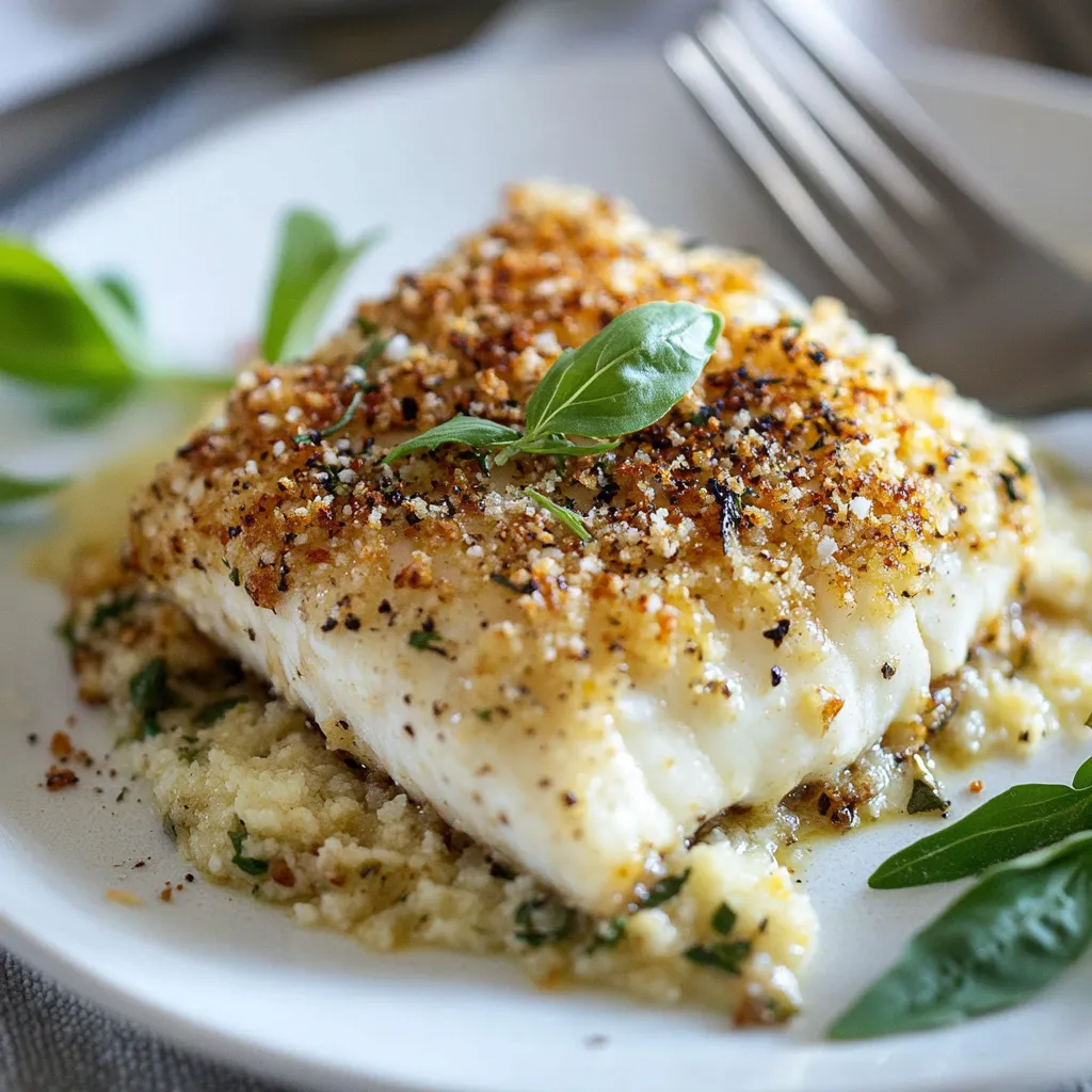 Un plato de pescado con un tenedor al lado.