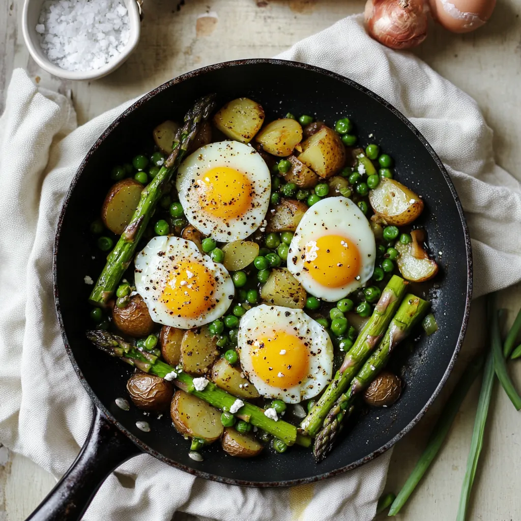 Sartén de huevos y espárragos.