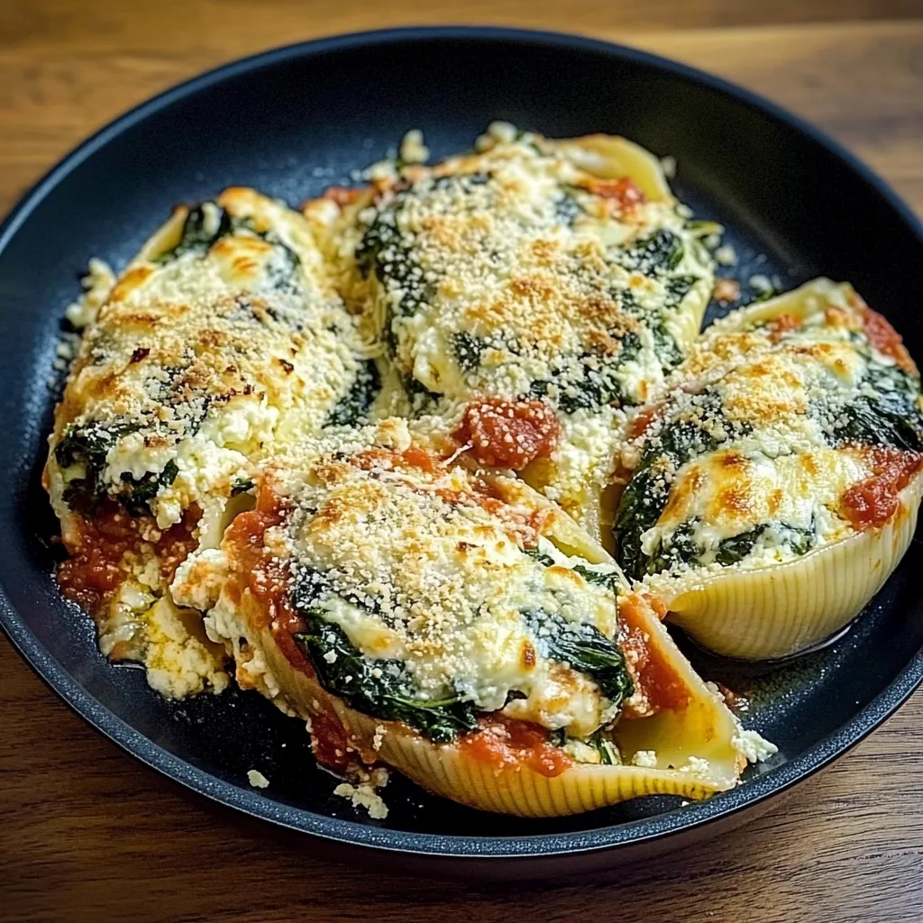 Un plato con conchas rellenas en un bowl negro.