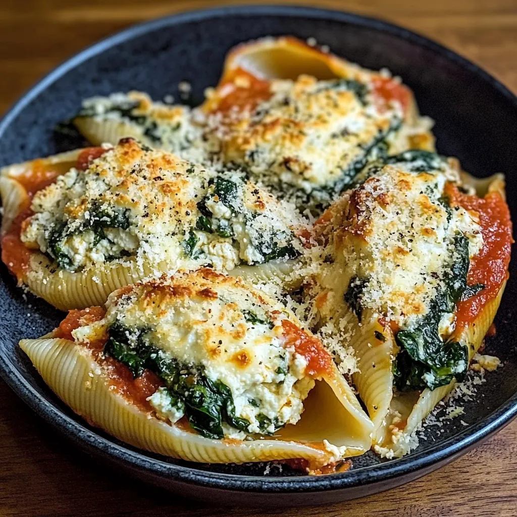 Un plato de pasta con queso y espinaca.