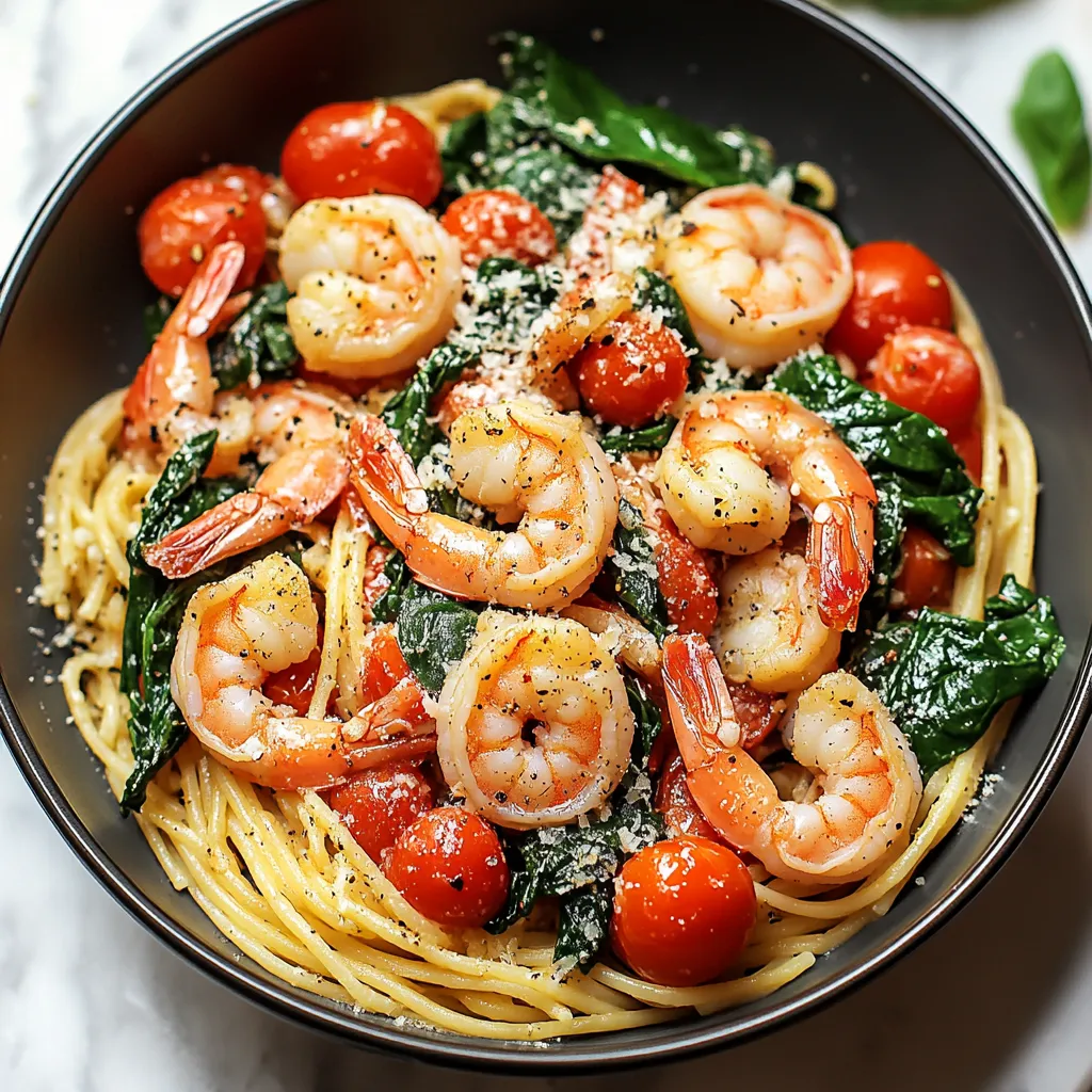 Un bol con gambas y tomates.