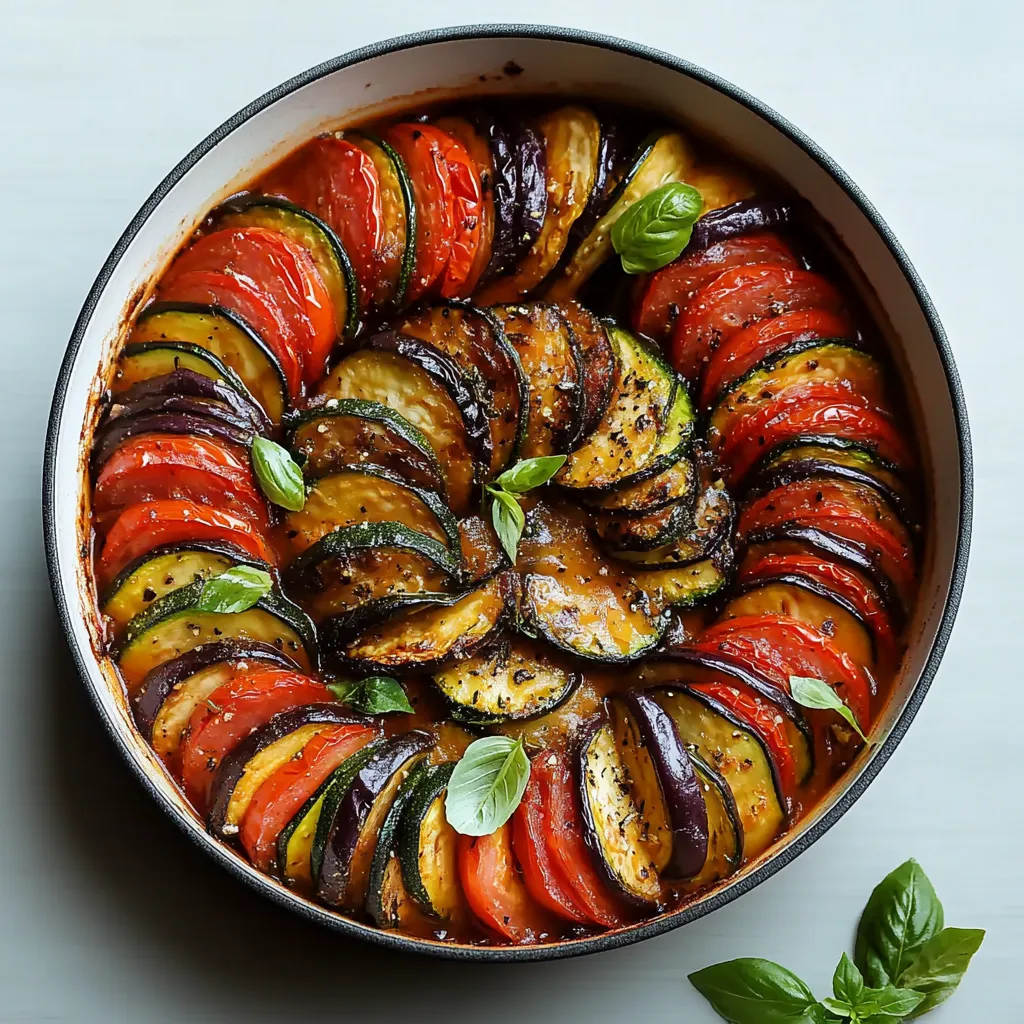 Un bol con calabacín, tomate y hojas de albahaca.
