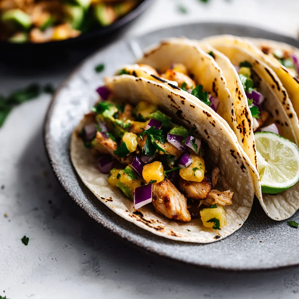 Dos tacos en plato con salsa fresca al lado.