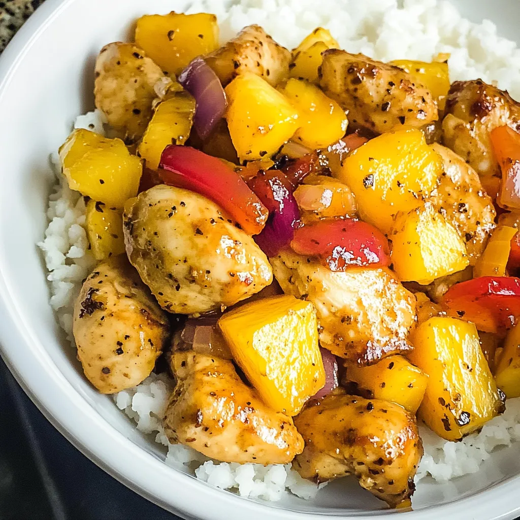 Un tazón de pollo con arroz.