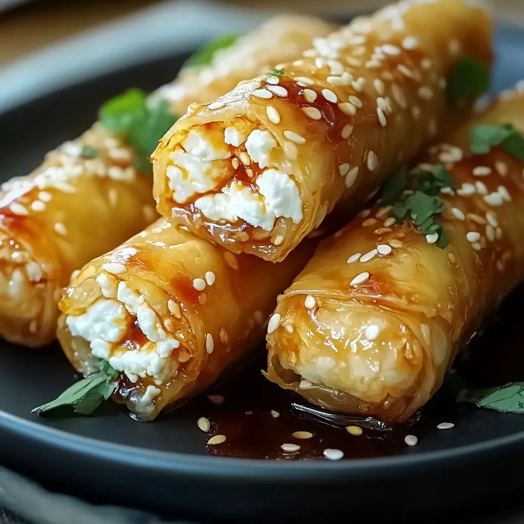 Un plato con rollos y salsita.