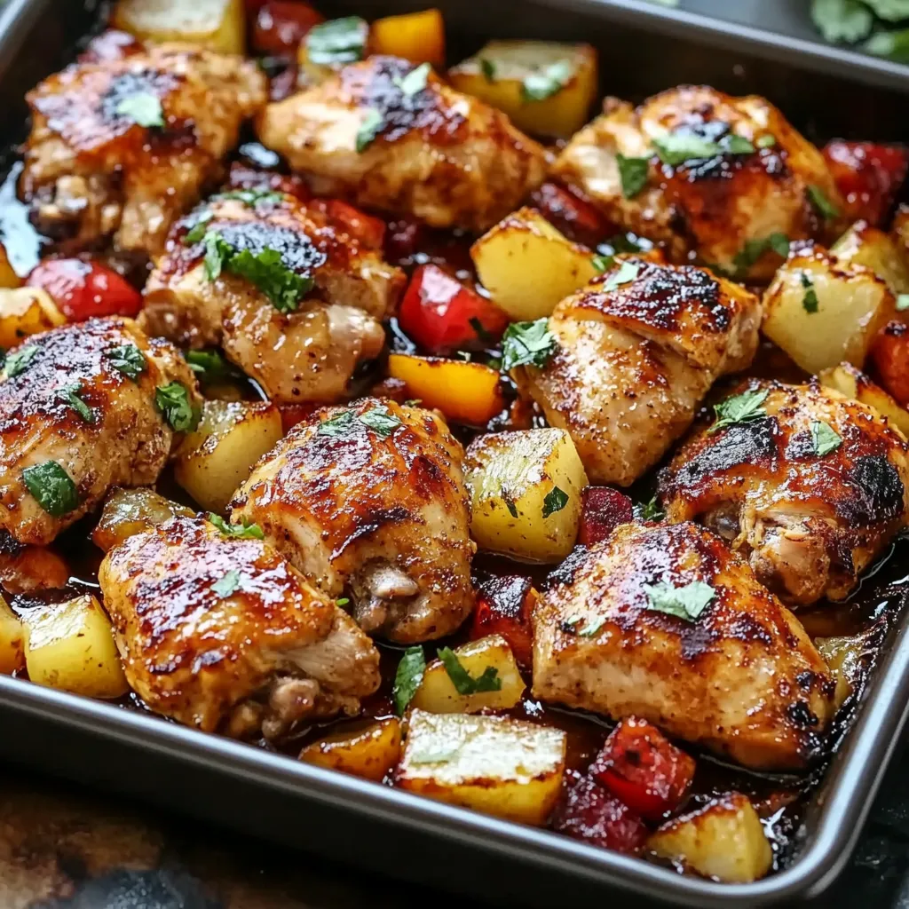 Una bandeja de pollo con verduras.