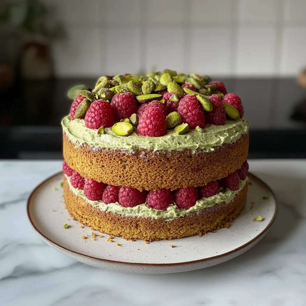 Un pastel con frambuesas y almendras encima.