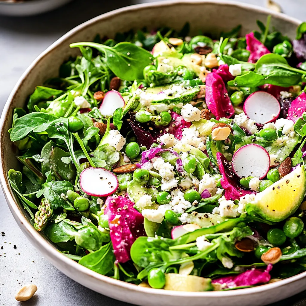 Un bol de ensalada con arvejas, espinaca y más verduras.