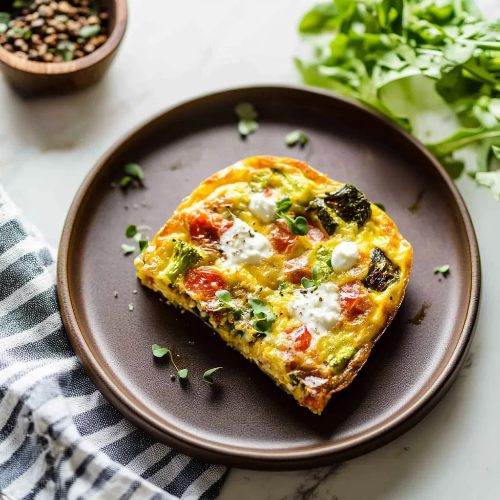 Porción de quiche de brócoli y queso.
