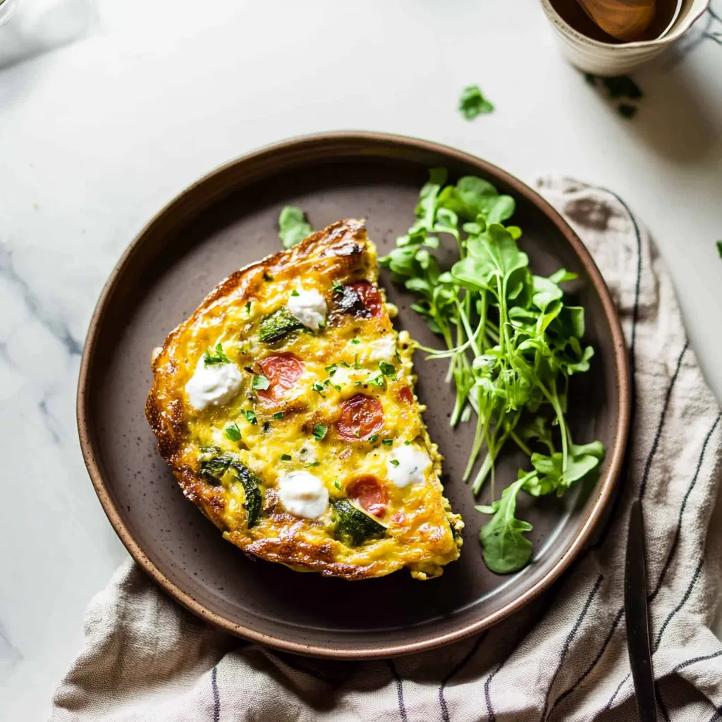 Una porción de quiche en el plato.