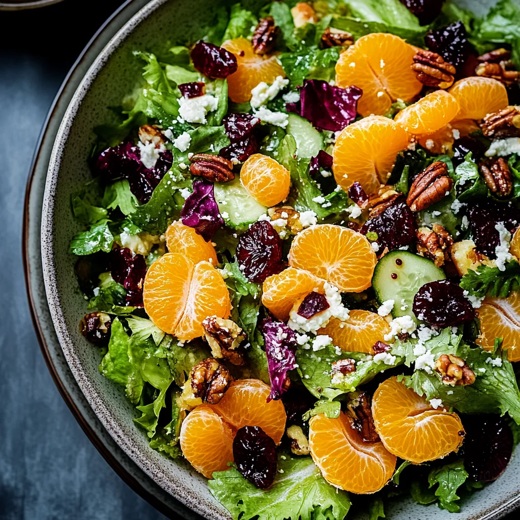 Ensalada de naranja, lechuga y nueces en bol.
