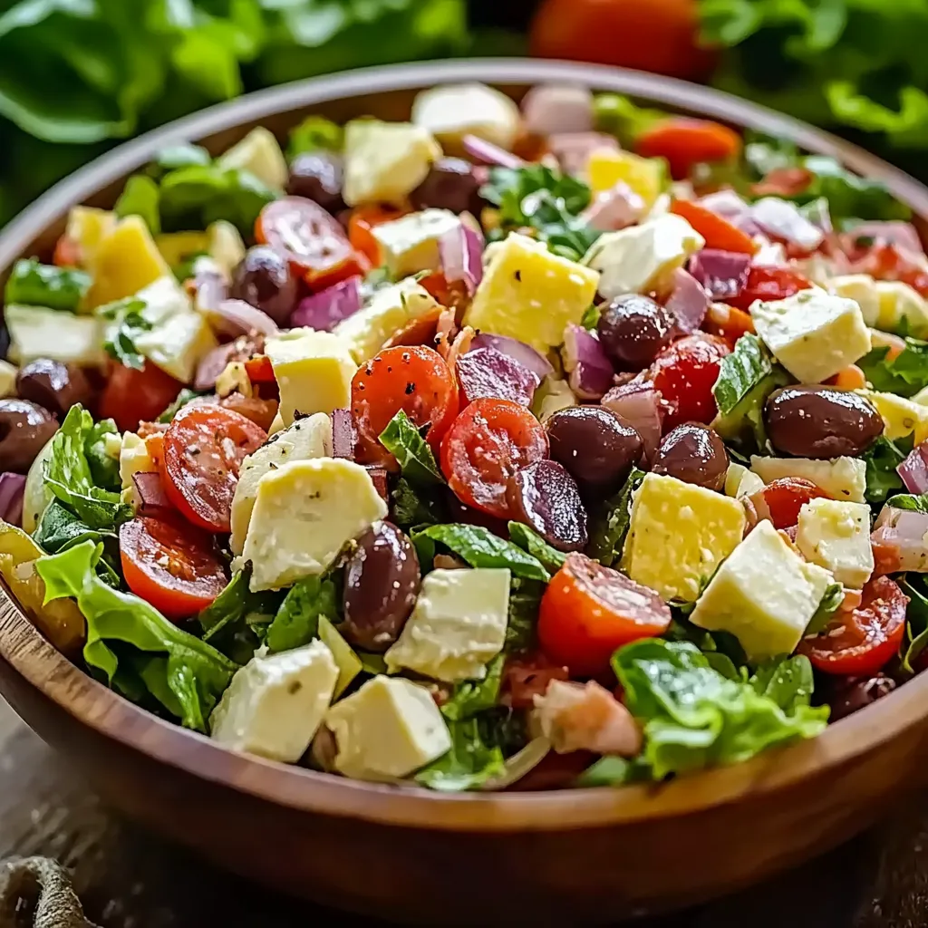 Un bowl de ensalada con tomate, cebolla, aceitunas y queso.