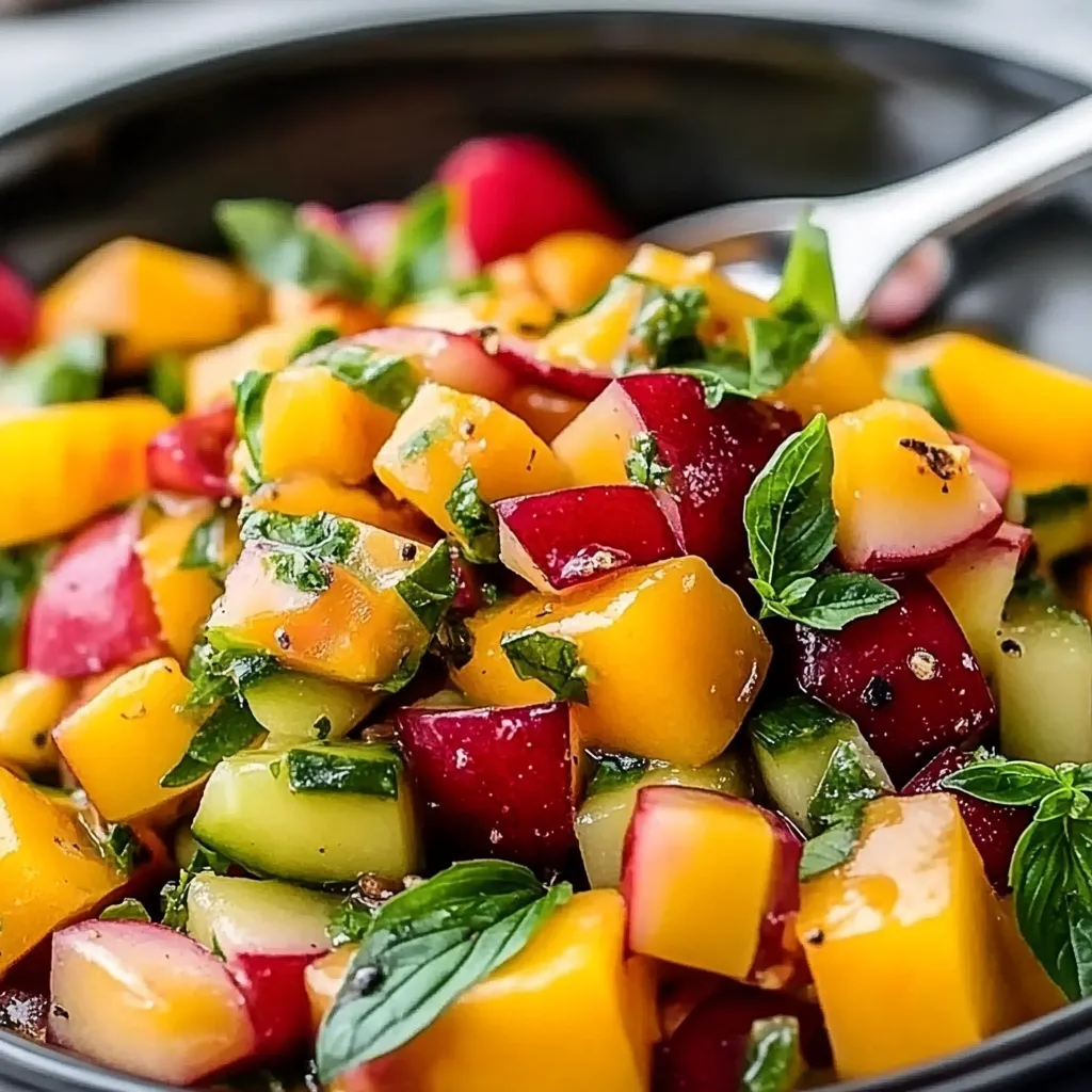 Un bol de fruta con cuchara.