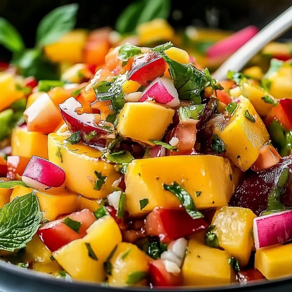 Un bol de ensalada de frutas con cuchara.
