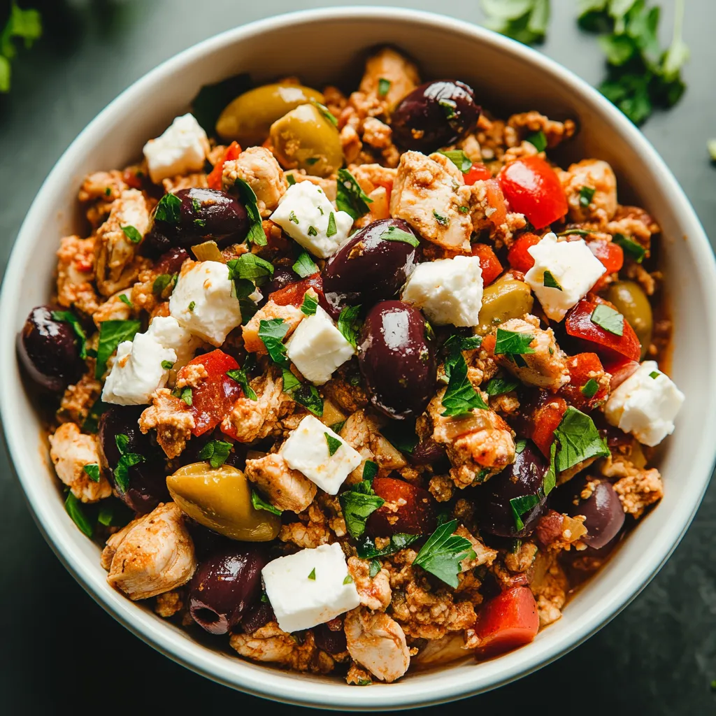 Un bol de comida con aceitunas y tomates.