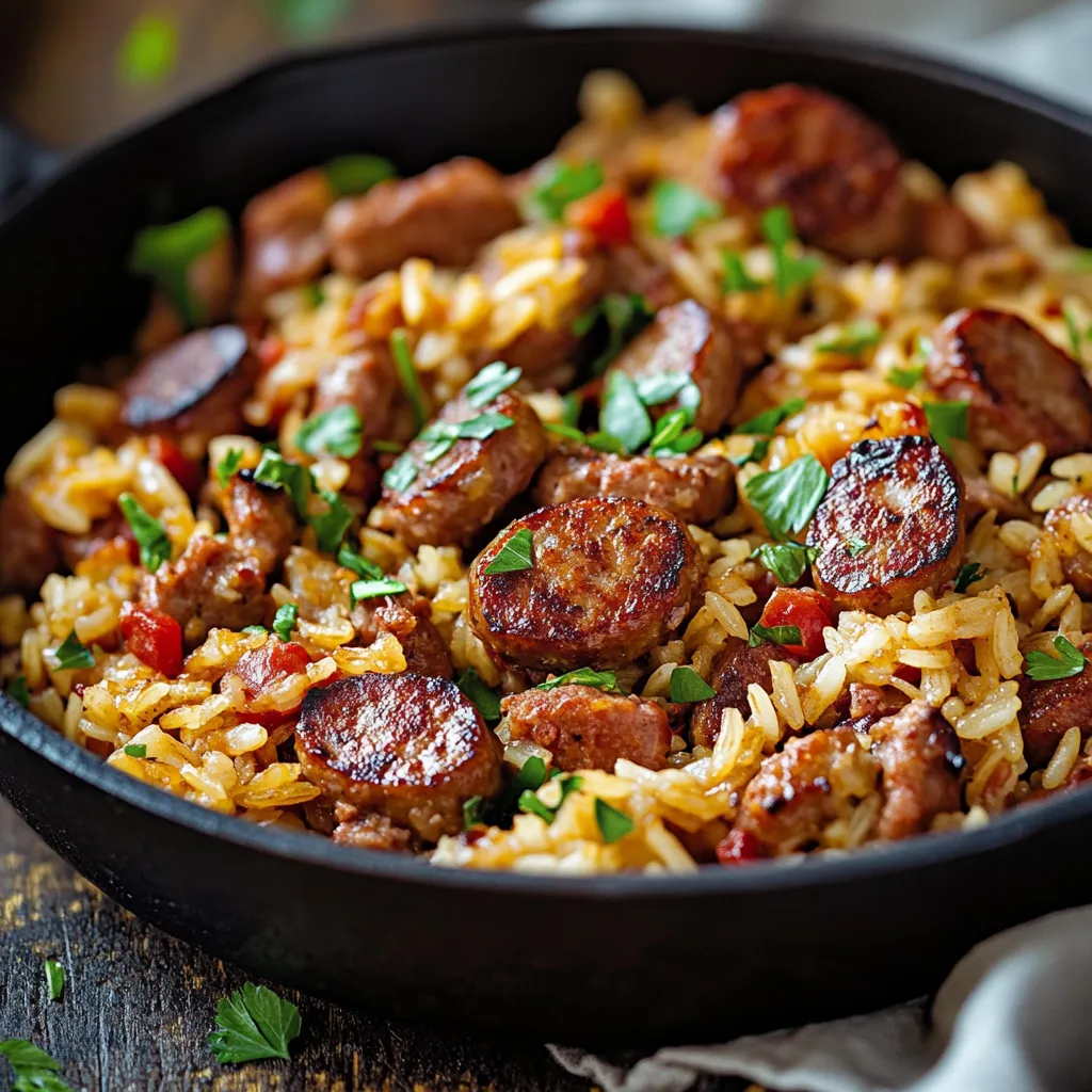 Un bol de arroz con chorizo y pimientos.