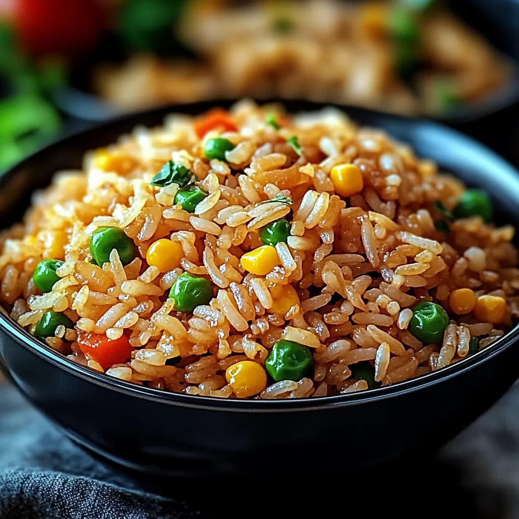 Un tazón de arroz con chícharos y elote.