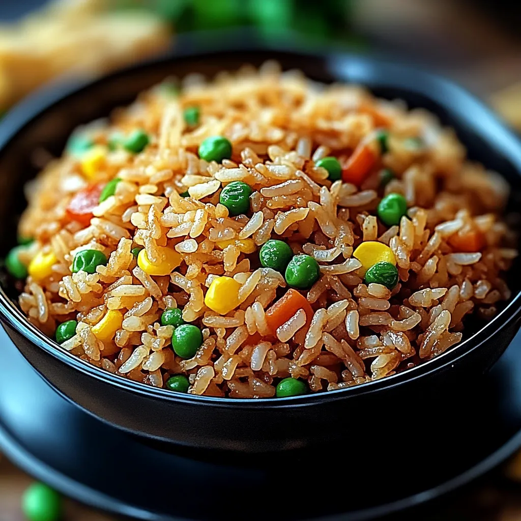 Un bol de arroz con guisantes y zanahoria.