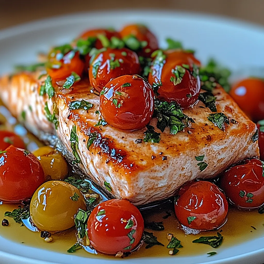 Un plato con pescado y tomates frescos.
