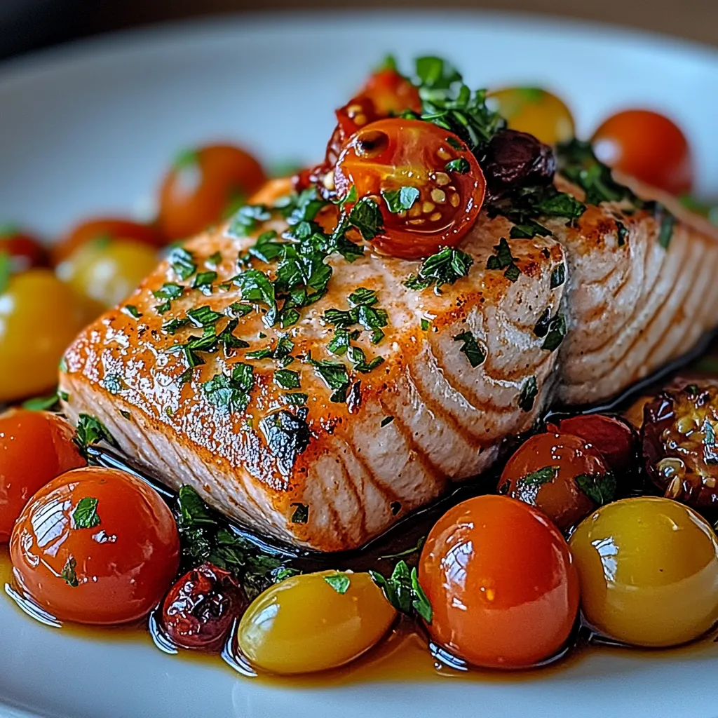 Plato con salmón y tomates frescos.